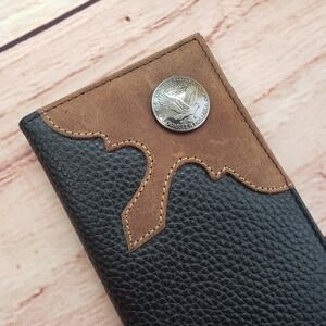 American Bison Wallet Mens Black Brown Rodeo Long Bifold ID Card‎ Holder Western